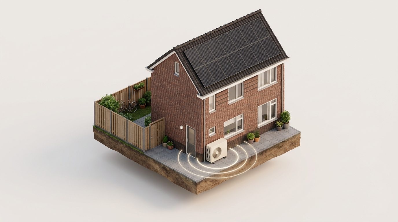 Hoekwoning met warmtepomp aan de zijgevel
