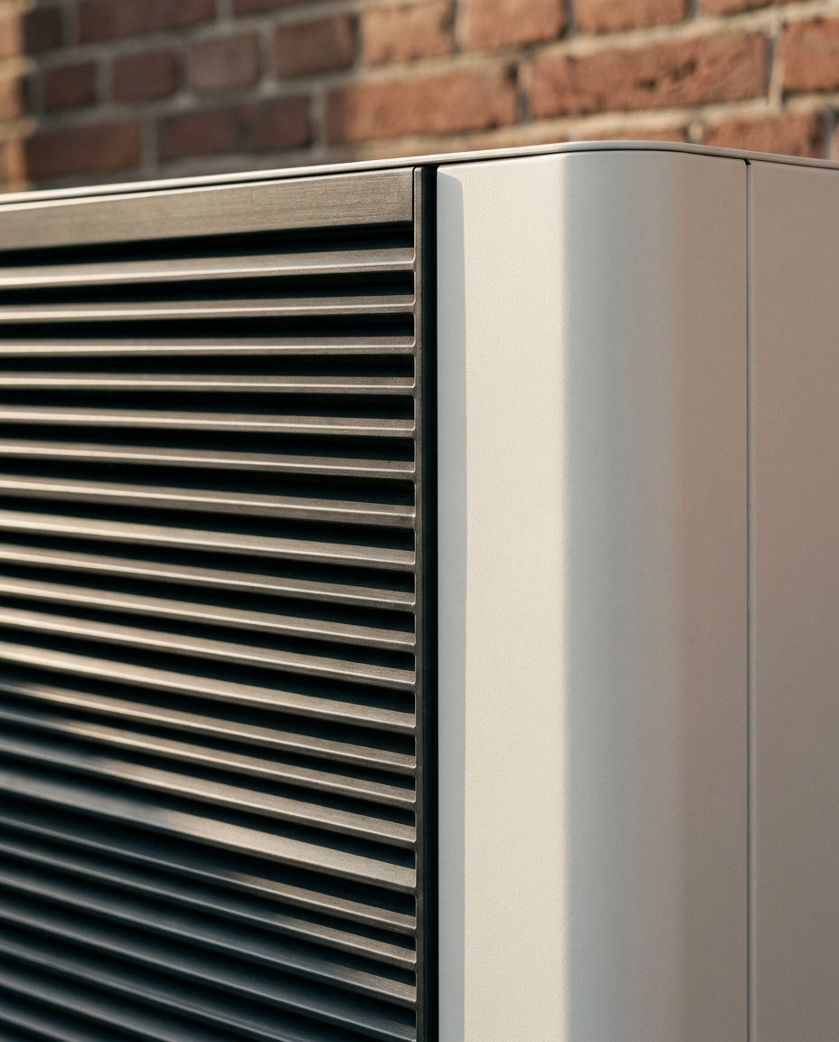 Detail van het rooster en de afwerking van een buitenunit